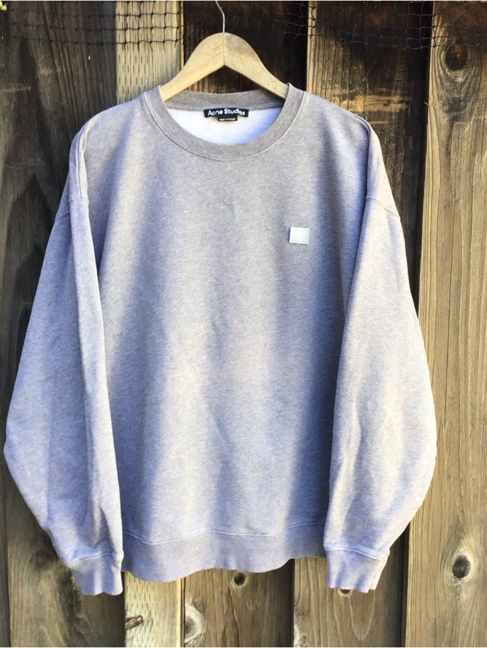 Acne Studios Nash Face Patch Crewneck Sweatshirt Gray Made In Portugal Size XL